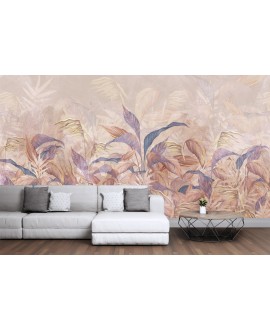 Fototapeta 3D na ścianę  na wymiar flizelinowa tropikalne kolorowe liście na beżowym tle studiograf