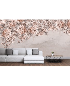 Fototapeta 3D na ścianę  na wymiar flizelinowa zwisające kwiaty na beżowym tle studiograf