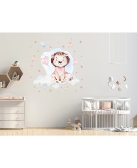 Naklejka na ścianę dla dzieci lew chmurki serduszka balony studiograf