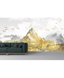 Fototapeta 3D na ścianę  na wymiar flizelinowa samoprzylepna złote góry złote ptaki studiograf