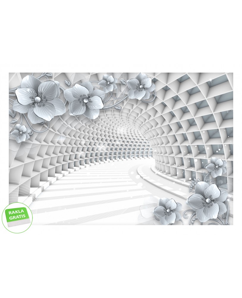 Fototapeta 3D na ścianę  na wymiar flizelinowa biały tunel srebrne kwiaty studiograf