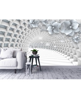 Fototapeta 3D na ścianę  na wymiar flizelinowa biały tunel srebrne kwiaty studiograf