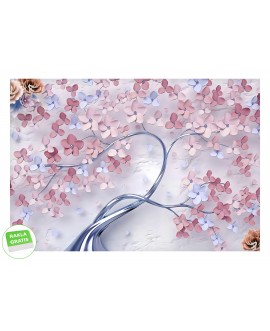 Fototapeta 3D na ścianę  na wymiar flizelinowa drzewo z różowymi i niebieskimi kwiatami studiograf