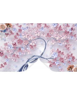 Fototapeta 3D na ścianę  na wymiar flizelinowa drzewo z różowymi i niebieskimi kwiatami studiograf