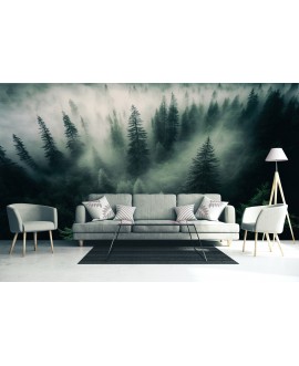 Fototapeta 3D na ścianę  na wymiar flizelinowa zielone drzewa las we mgle studiograf