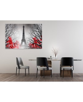 Obraz na płótnie canvas duży 120x80 czerwone kwiaty Wieża Eiffla gałęzie studiograf